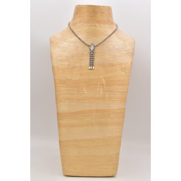 Vintage ASTRA Rhinestone Necklace Marquise Center Tassel Drop Silver Tone BinBQ - Picture 7 of 16